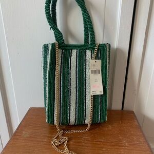 NWT Anthropologie Green and White Beaded Event Bag